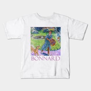 Girl Playing with a Dog by Pierre Bonnard Kids T-Shirt